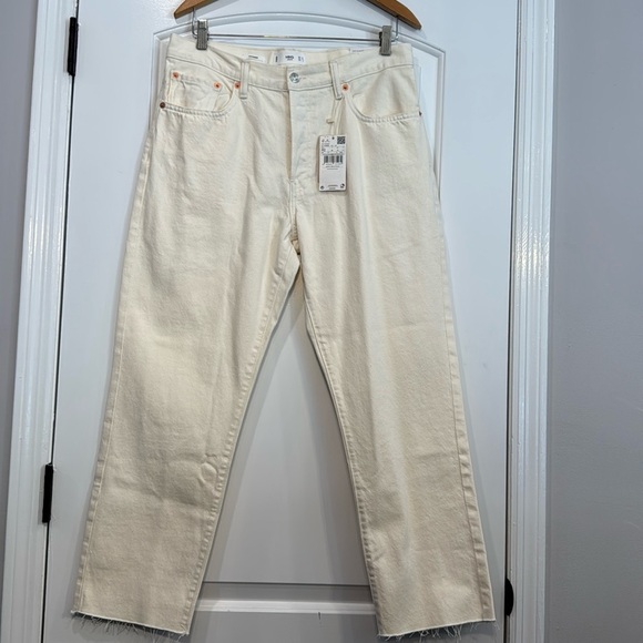 NWT MANGO Havana Straight Leg Cropped Cream High Waist Jeans Size 10 - Picture 6 of 14